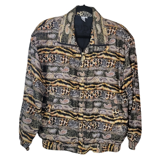 Fuda International Jackets & Blazers - VTG‎ 90s FUDA International Silk Leopard Animal Print Windbreaker Jacket Size M